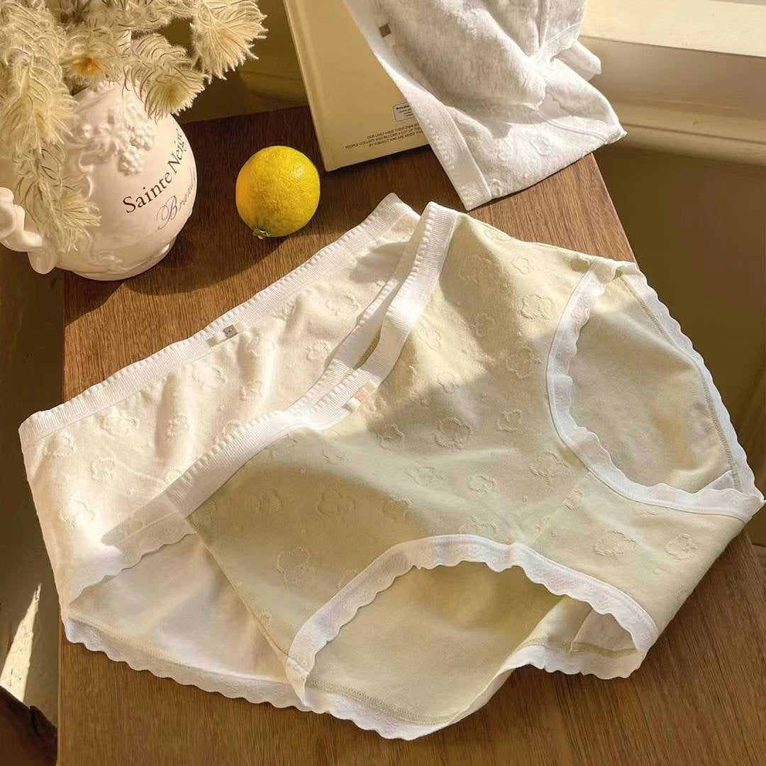 Durable Women's Cotton Underwear, Sheer Floral Design,Japanese sweetheart (beige, light blue, grey, pink, light green)average size 40-65 kg