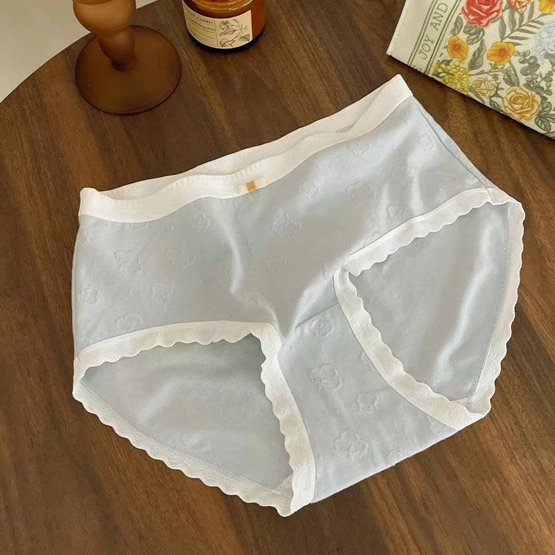 Durable Women's Cotton Underwear, Sheer Floral Design,Japanese sweetheart (beige, light blue, grey, pink, light green)average size 40-65 kg