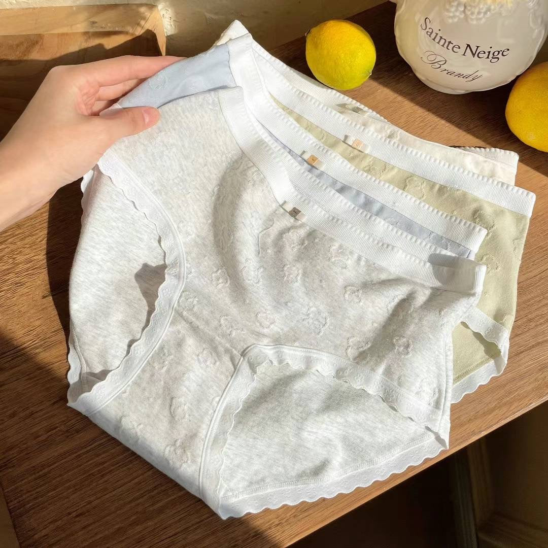 Durable Women's Cotton Underwear, Sheer Floral Design,Japanese sweetheart (beige, light blue, grey, pink, light green)average size 40-65 kg