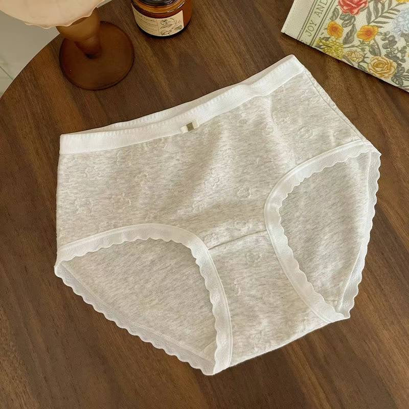 Durable Women's Cotton Underwear, Sheer Floral Design,Japanese sweetheart (beige, light blue, grey, pink, light green)average size 40-65 kg