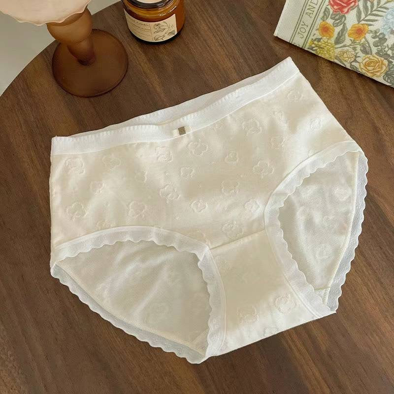 Durable Women's Cotton Underwear, Sheer Floral Design,Japanese sweetheart (beige, light blue, grey, pink, light green)average size 40-65 kg