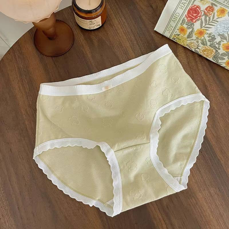 Durable Women's Cotton Underwear, Sheer Floral Design,Japanese sweetheart (beige, light blue, grey, pink, light green)average size 40-65 kg