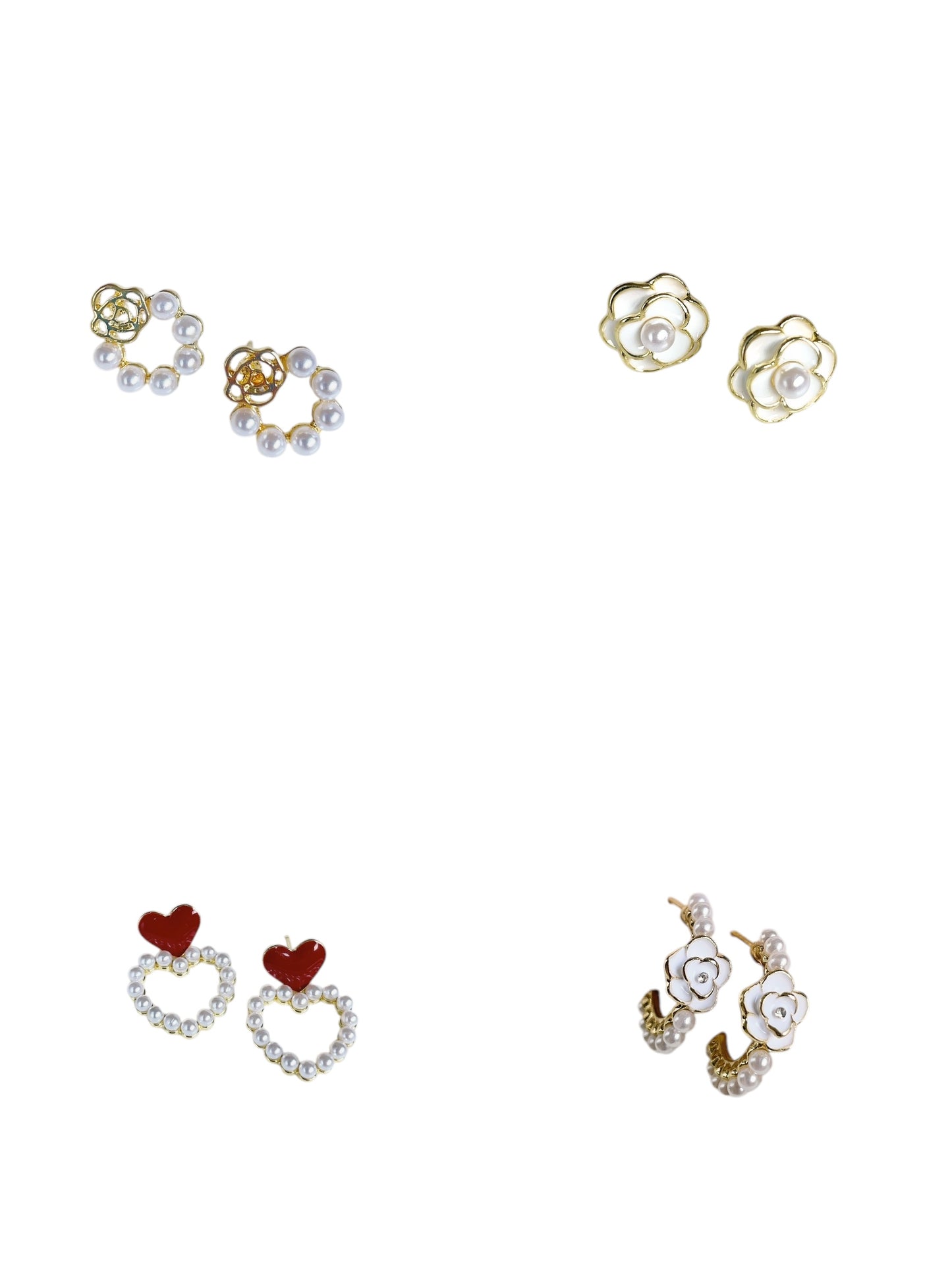Fashion Pearl Earrings,Gold-Tone Flower and Heart Design with Faux Pearls