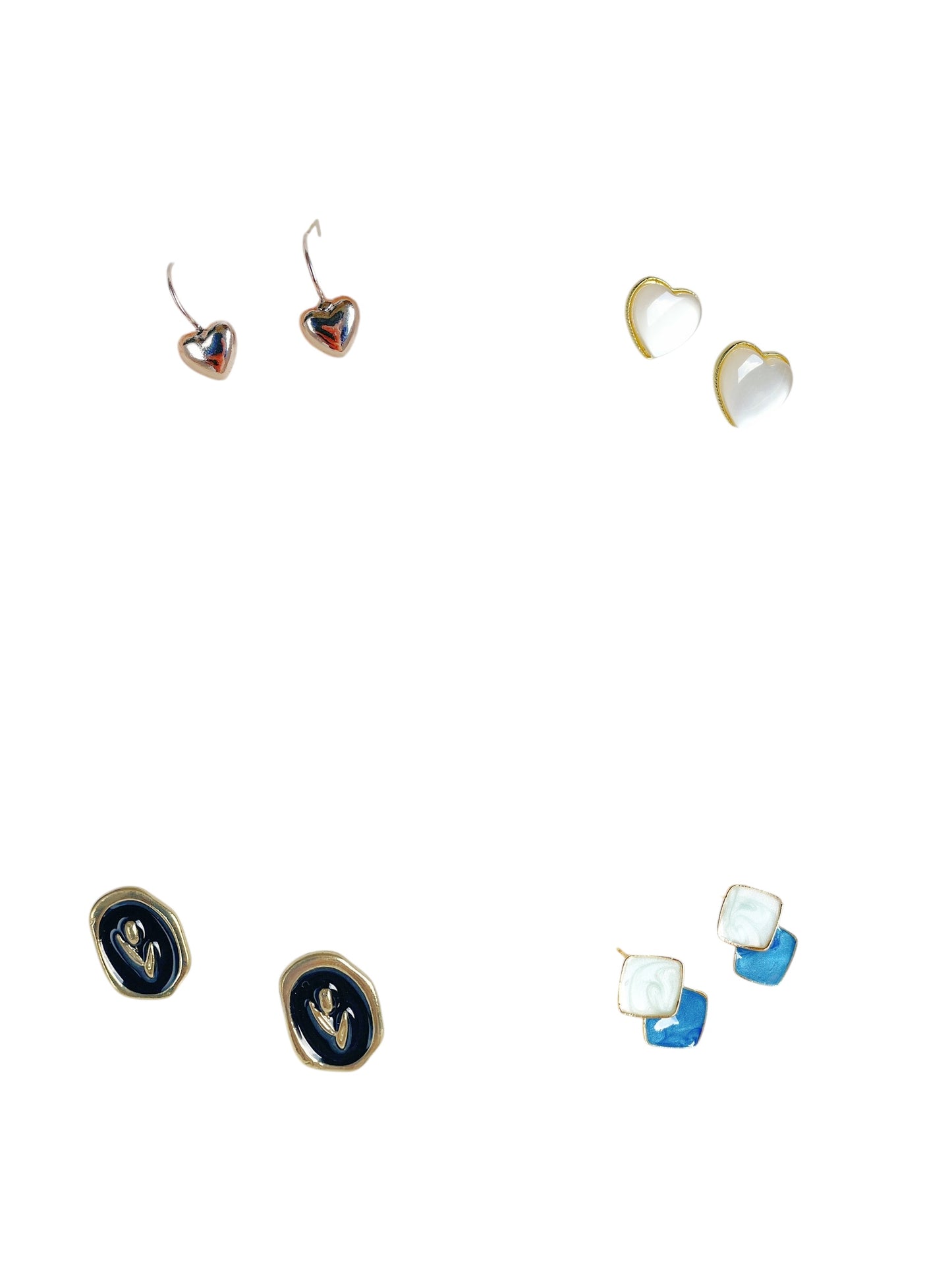 Fashion Stud Earrings, Heart and Square Designs, Gold and Rose Gold Tones